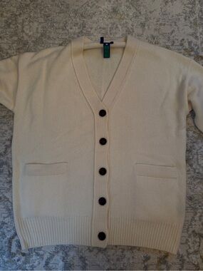 NakedCashmere Cream V-Neck Button-Front Cashmere Cardigan